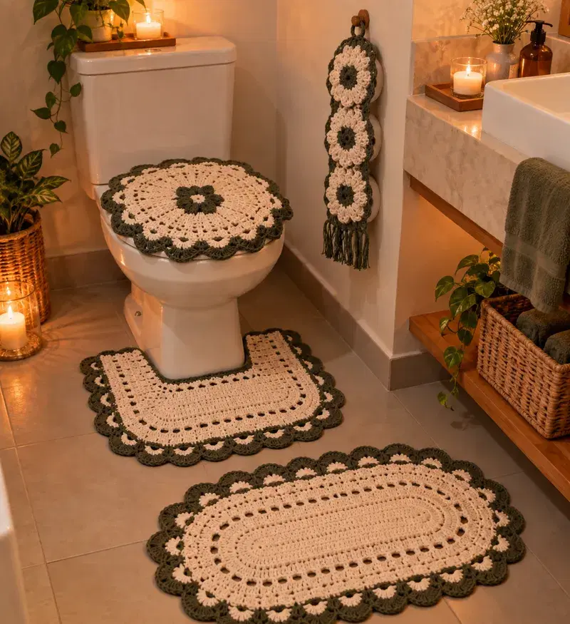 Jogo de croche com flores