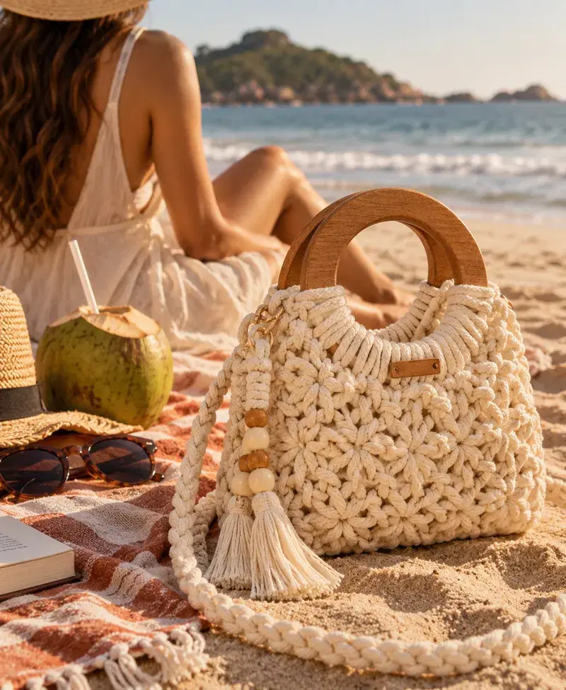 Bolsa de macramê para um dia na praia