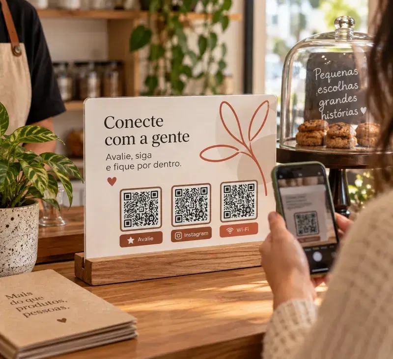 Placa com QR codes para balcão de comércio