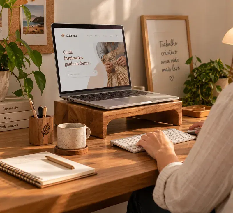 Suporte de madeira para notebook no escritório