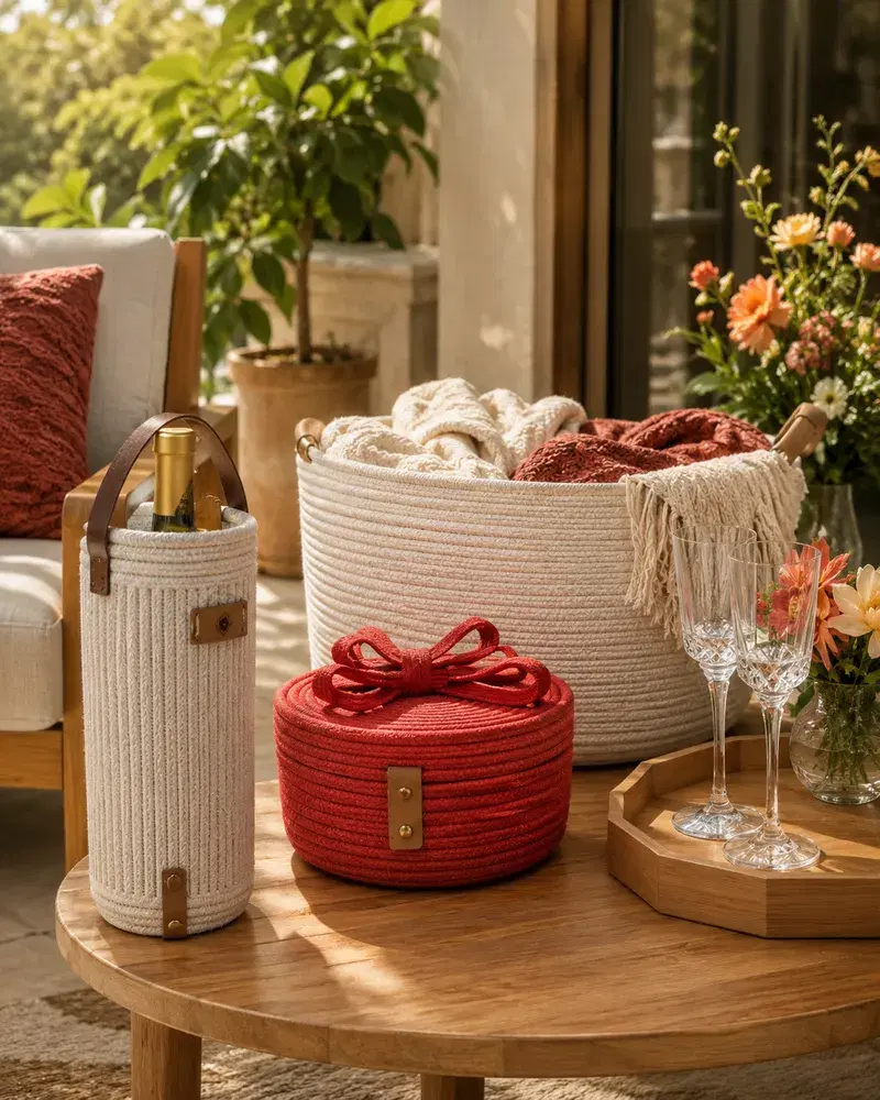 Varanda Elegante com Cestaria para Receber