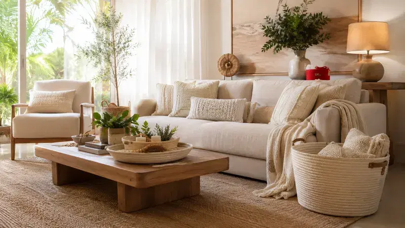 Sala de Estar Natural com Cestaria Artesanal