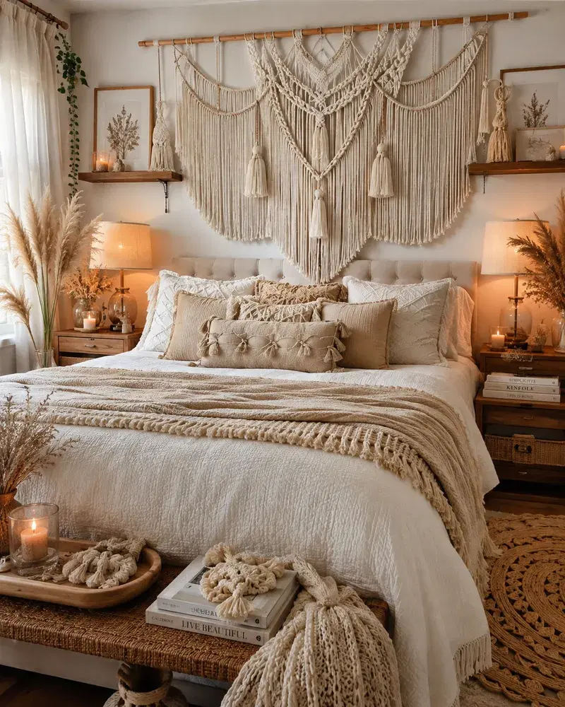 Quarto Aconchegante com Painel de Macramê