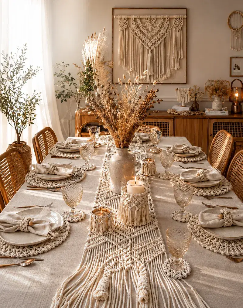 Mesa Posta Elegante com Macramê