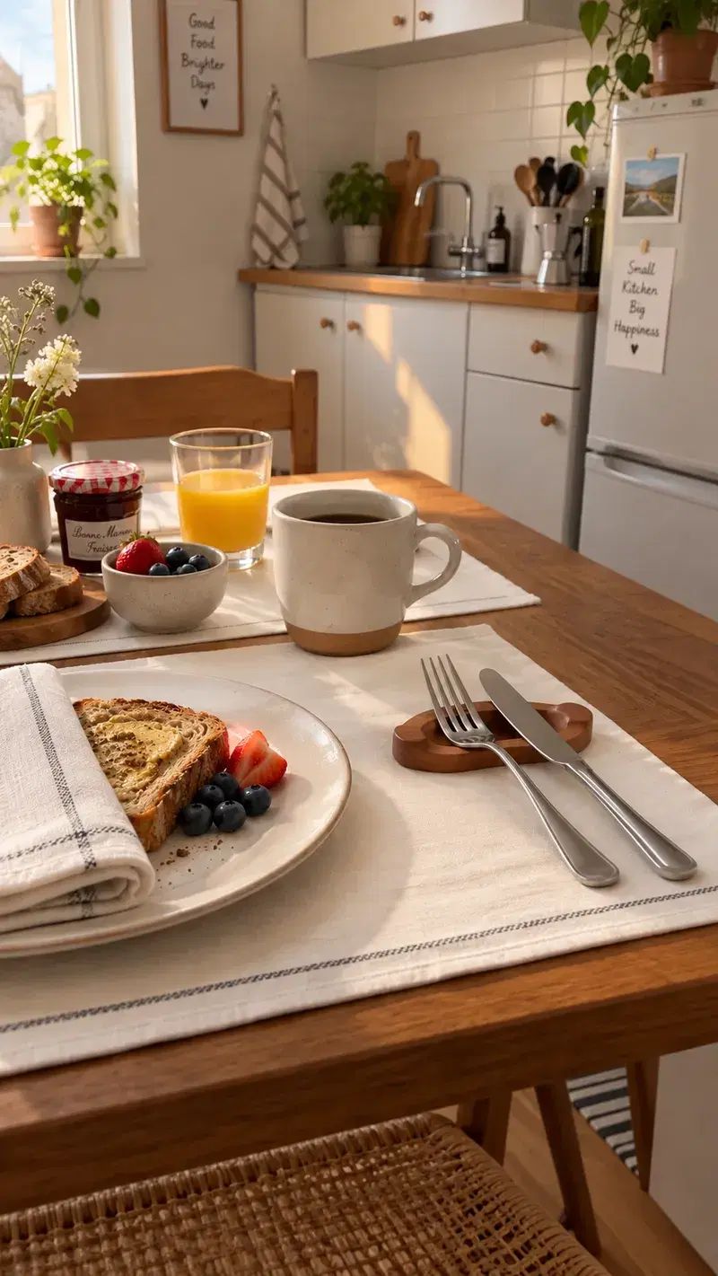 Café da manha com mesa posta