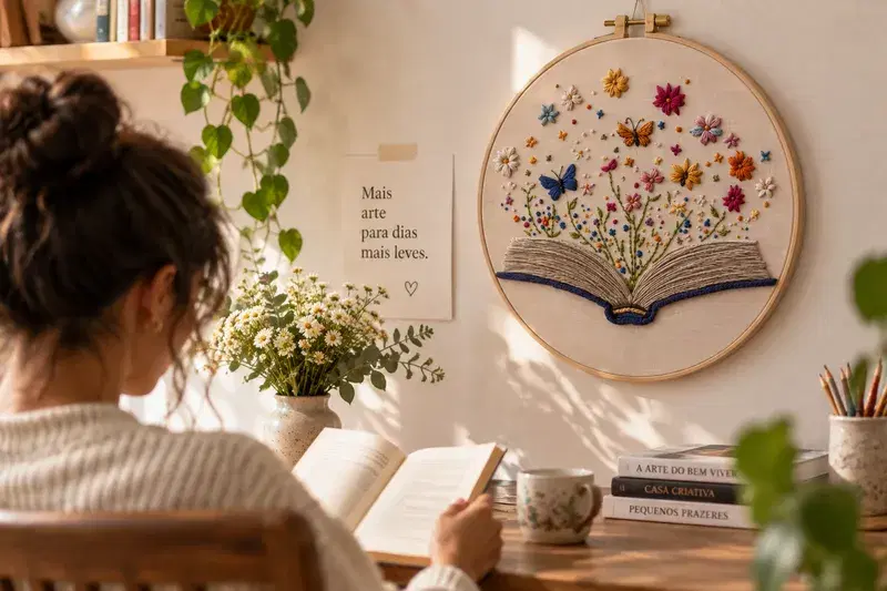 Leitura e Flores Bordadas