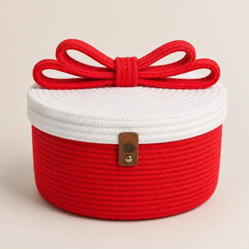 Cesto organizador vermelho e branco com tampa