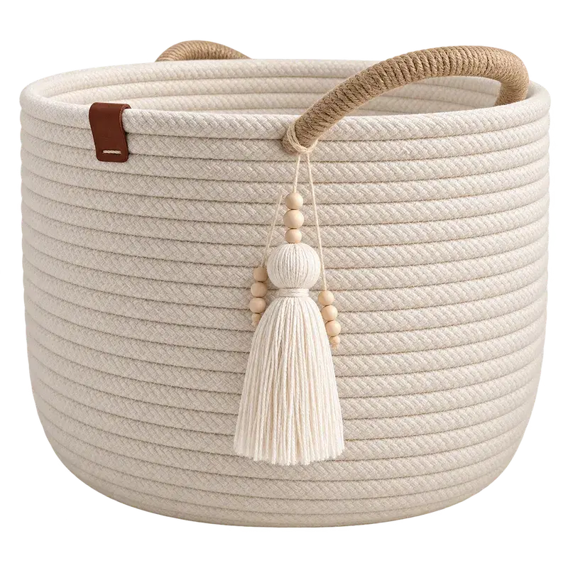 Cesto organizador artesanal com alças e tassel