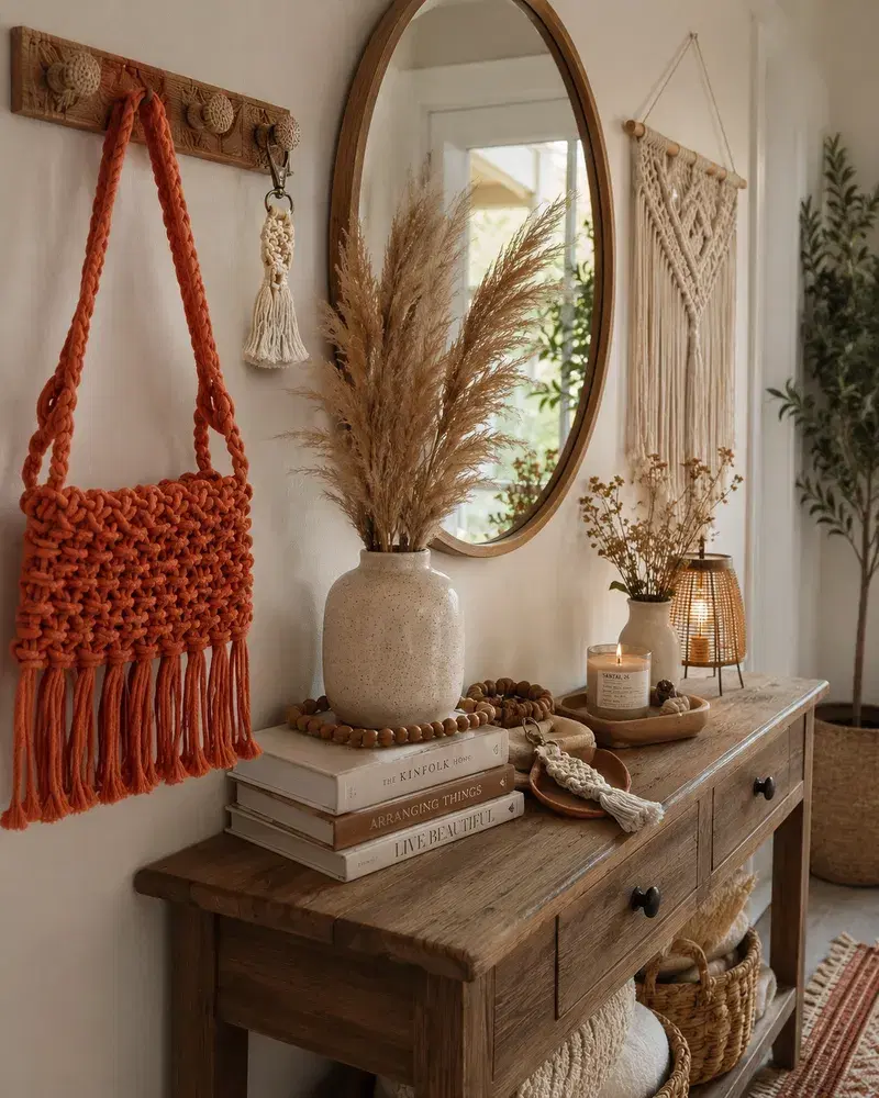 Hall de Entrada Boho com Bolsa de Macramê