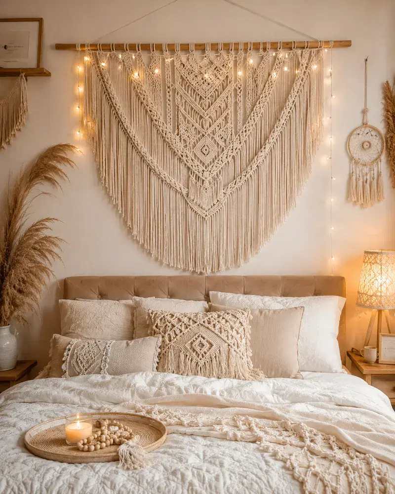 Cabeceira Boho com Painel de Macramê