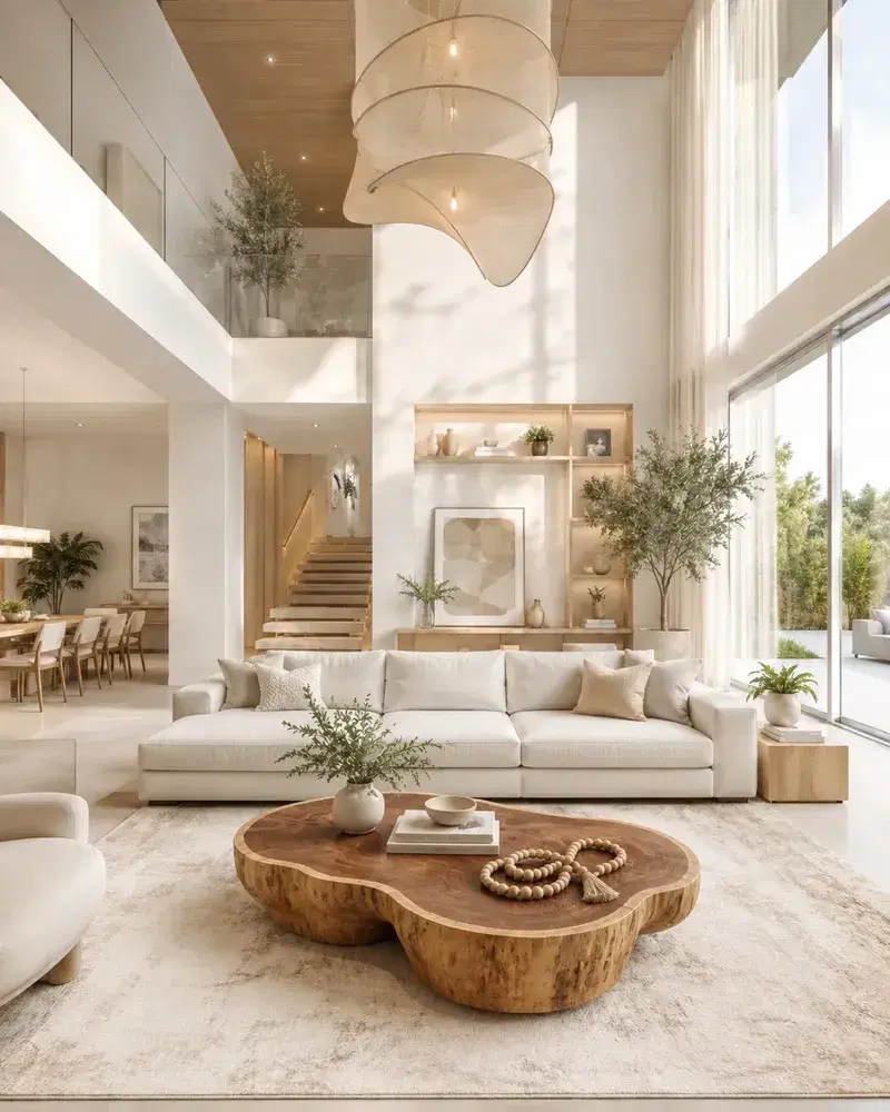Sala de estar com mesa de centro de madeira