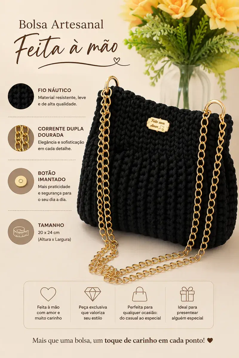 Bolsa de Crochê em fio náutico